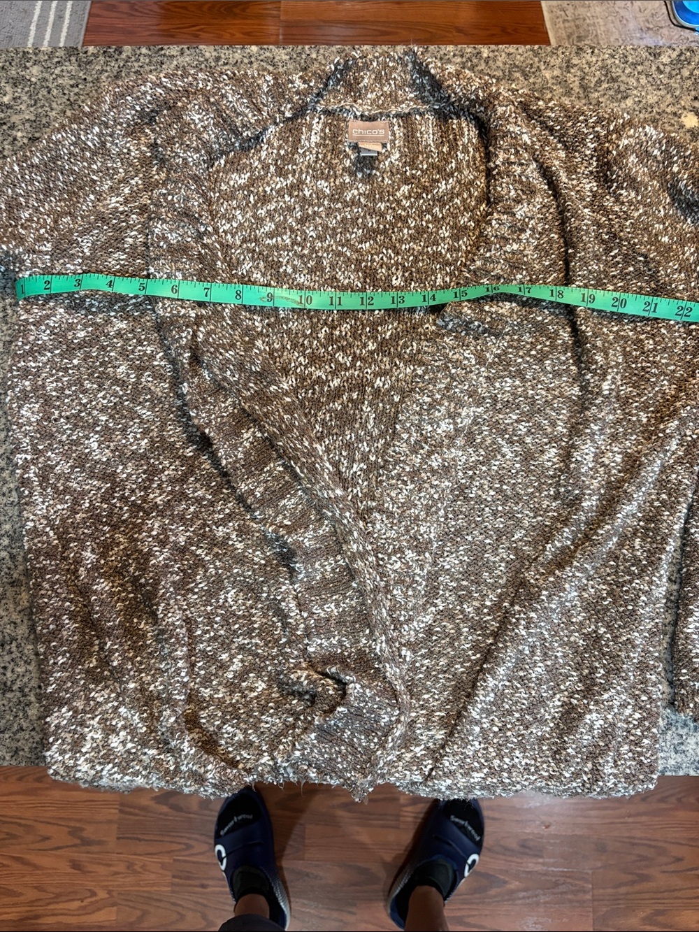 Chico's Marled Brown & Cream Open-Front Cardigan